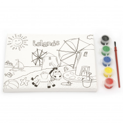 Комплект за оцветяване върху платно 15x20 с 5 броя бои и четка