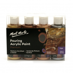 Mont Marte Acrylic Pouring Paint, Set 4 colors, 120 ml - Metallic
