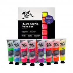Mont Marte Fluoro Acrylic Paint Set, 8 Colors, 36 ml Each - Fluorescent Acrylic Paint Kit