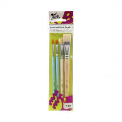 Mont Marte Discovery Brush Set - 4 Pieces, Including Round and Flat Taklon Synthetic Fiber Size 6, and Flat Natural Hair Sizes 12 and 18