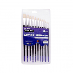 Mont Marte Studio Artist Brushes Set - 12 pieces, Flat Brushes with Natural Hair, Sizes 1 to 12