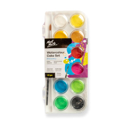 Watercolor Cake Set MM, 13 Colors and Soft Bristle Brush