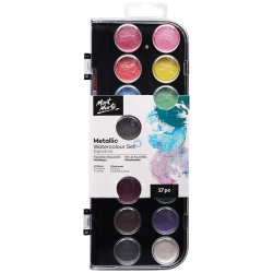 Комплект акварелни бои металик и четка MM Metallic Watercolour Cake Set 16 цвята