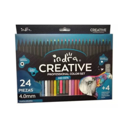 Colored Pencils Set 4 mm with Sharpener Creative - 24 Colors + 2 Double-Ended Neon and 2 Double-Ended Metallic Pencils - 30 Colors Total