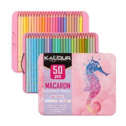 Professional Macaron Pastel Colored Pencils with Color Chart in a Metal Box Kalour - 50 Colors