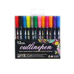 Set of Colored Outline Markers 3 mm - 12 Colors