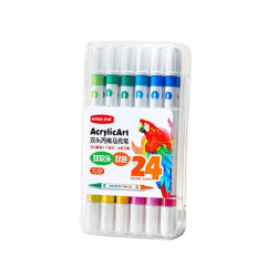 Set of Dual-Tip Acrylic Markers, Nora, Suitable for Paper, Metal, Wood, Glass, Textile, Plastic, and More - 12 Pieces, 24 Colors