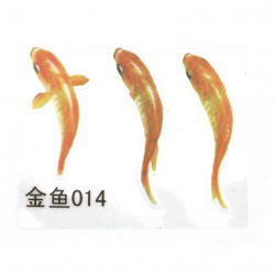 Self-adhesive sticker for embedding in epoxy resin to achieve a hand-painted 3D effect with layering, featuring a small golden fish, with an image size of 46x20 mm