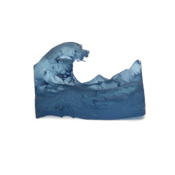 3D Figurine, 'The Great Wave off Kanagawa', for Embedding in Epoxy Resin, 4x1.9x2.8 cm, Sapphire Blue Color