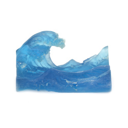 3D Wave of Kanagawa Figurine / Three-dimensional Model for Embedding in Epoxy Resin, 8x3.9x5 cm, Sapphire Blue Color