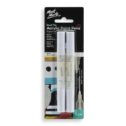 Ακρυλικοί μαρκαδόροι με διπλή μύτη, Mont Marte Acrylic Paint Pens Dual Tip White 2 τεμάχια λευκά