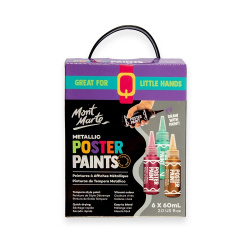 Shimmering Mont Marte Metallic Tempera Paint Set – 6 Colors x 60 ml – for Creative Painting Projects