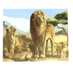 DIY Diamond Painting 40x50 cm with a Frame, Full Drill Embroidery, Round Crystals, Wall Decor Painting - Lion Family YSG0343