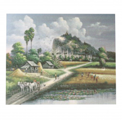 Diamond Painting 50x65 cm with a Frame, Round Diamonds, Full Drill - Small Village YSG0013