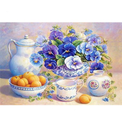 Framed DIY Diamond Painting 20x30 cm, Full Drill Embroidery, Round Crystals, Wall Decor Painting - Tea with Violets YSB158