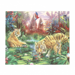 Πίνακας με ψηφίδες (στρόγγυλες) 40x50 cm πλήρης κόλληση με τελάρο - Οικογένεια με τίγρης YSG0001
