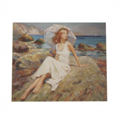Πίνακας με ψηφίδες (στρόγγυλες) 40x50 cm πλήρης κόλληση με τελάρο - Γυναίκα στην ακτή YSG0179