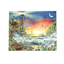 Framed DIY Diamond Painting 40x50 cm, Full Drill Embroidery, Round Crystals, Wall Decor Painting - Night Lighthouse YSG1013