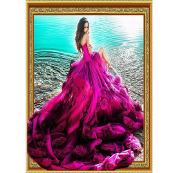 Диамантен гоблен 3D 40x50 см кръгли диаманти пълно облепяне с рамка - Момичето с розовата рокля  LT0320