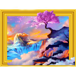 3D Framed DIY Diamond Painting 40x50 cm, Full Drill Embroidery, Round Crystals, Wall Decor Painting - Woman Waterfall LT0359