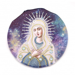 Диамантен гоблен кръгъл 24x24 см кръгли диаманти частично облепяне с рамка - Дева Мария XFB016
