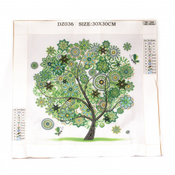 Diamond Painting Kit, 31x30 cm, Round Diamonds, Partial Drill - Green Tree