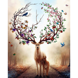 Πίνακας με ψηφίδες (στρόγγυλες) 21x25 cm μερική κόλληση - The majesty of the deer YSA0201