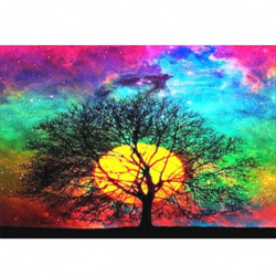 Πίνακας με ψηφίδες (στρόγγυλες) 30x40 cm πλήρης κόλληση με τελάρο - Δέντρο στο ηλιοβασίλεμα YSG4820