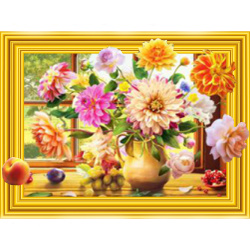 Diamond Painting 3D, 30x40 cm, Round Diamonds, Full Drill with Frame - Bouquet and Fruits LT0013