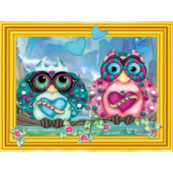 Diamond Painting 3D, 30x40 cm, Round Diamonds, Full Drill with Frame - Happy Owlets LT0466