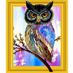 Diamond Painting 3D, 30x40 cm, Round Diamonds, Full Drill with Frame - Multicolored Owl LT0212