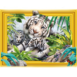 Diamond Painting 3D, 30x40 cm, Round Diamonds, Full Drill with Frame - Tigress with Her Cubs LT0510