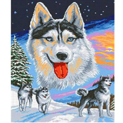 Diamond Painting, 20x30 cm, Round Diamonds, Full Drill with Frame - Winter Huskies YSB016