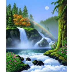 Πίνακας με ψηφίδες (στρόγγυλες) 20x30 cm πλήρη κόλληση με τελάρο - Rainbow over the waterfall YSB034