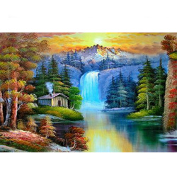 Diamond Painting, 20x30 cm, Round Diamonds, Full Drill with Frame - Forest Waterfall YSB151