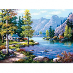 Diamond Painting, 40x50 cm, Round Diamonds, Full Drill with Frame - Mountain Landscape YSG4194