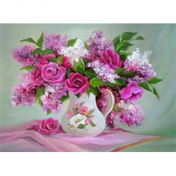 Πίνακας με ψηφίδες (στρόγγυλες) 40x50 cm πλήρης κόλληση με τελάρο - Πασχαλιές και τριαντάφυλλα YSG4276