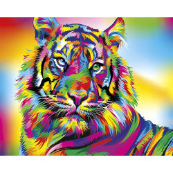 Diamond Painting Kit with Round Stones / 21x25 cm / Partial Drill - Colorful Tiger, YSA0399