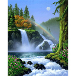 Diamond Painting Kit with Round Stones / 21x25 cm / Partial Drill - Rainbow over the Waterfall,  YSA0374