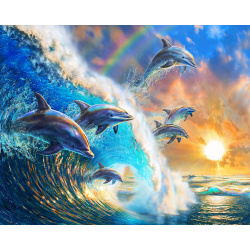 Πίνακας με ψηφίδες (στρόγγυλες) 21x25 cm μερική κόλληση - Παιχνιδιάρικα δελφίνια YSA1412