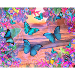 Partial Drill Diamond Painting Kit /  Round Rhinestones / 21x25 cm - Bright Butterflies, YSA1499