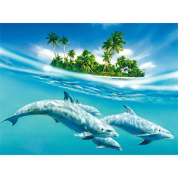 Πίνακας με ψηφίδες (στρόγγυλες) 30x40 cm πλήρης κόλληση με τελάρο - Οικογένεια δελφινιών YSG4300