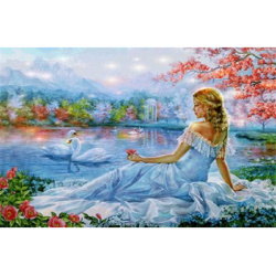 Diamond Painting Art for Home Decor / 30x40 cm / Round Diamonds / Full Drill with Frame - Wild Swans, YSG4669