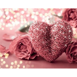 Диамантен гоблен 30x40 см кръгли диаманти пълно облепяне с рамка - Розово сърце YSG7387