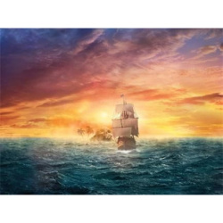 Diamond Painting Kit / 30x40 cm /  Round Rhinestones, Full Drill with Frame - Ship in the Sunset,  YSG7564