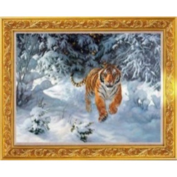 Diamond Art Kit / 30x40 cm / Round Diamonds / Full Drill with Frame - Tiger in the Snow,  YSG0126