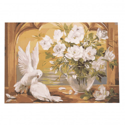 Set tablou dupa numere 40x50 cm - Porumbei in trandafiri albi Ms8783