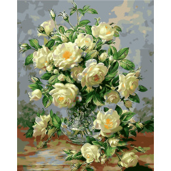 Set tablou cu numere 30x40 cm - Flori albe BFB0106