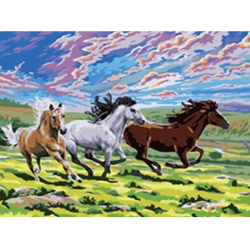 Комплект рисуване по номера 40x50 см - Планински коне MS8337