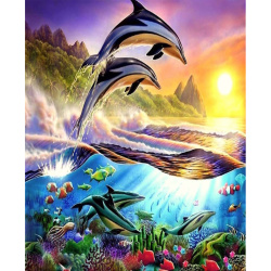 Комплект рисуване по номера 30x40 см -Бързите делфини BFB0260